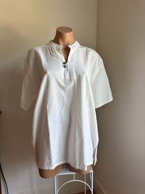 SPIRITHOUSE White 100% Cotton Short Sleeve Henley Shirt Size L